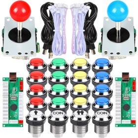 EG STARTS 2 jugadores Classic Arcade Contest DIY Kits USB Encoder to PC 5 Pin Joystick + Chrome LED iluminado Pulsador 1 y 2