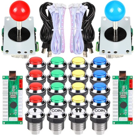 EG STARTS 2 jugadores Classic Arcade Contest DIY Kits USB Encoder to PC 5 Pin Joystick + Chrome LED iluminado Pulsador 1 y 2
