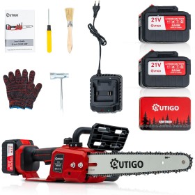 OUTIGO Motosierra Bateria, Motosierra Eléctrica 12 Pulgadas, 2 * 4500mah Batería, Motosierra 1 Cadena a+ 1 Barras de guía,