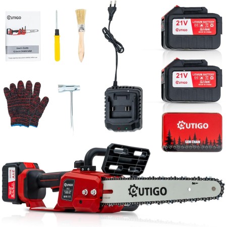 OUTIGO Motosierra Bateria, Motosierra Eléctrica 12 Pulgadas, 2 * 4500mah Batería, Motosierra 1 Cadena a+ 1 Barras de guía,