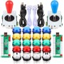 Fosiya 2 Players Arcade Kit Ellipse Oval Style 8 Ways Bat Joystick + 20 LED Arcade Buttons for 2 Players Video Game Controllers