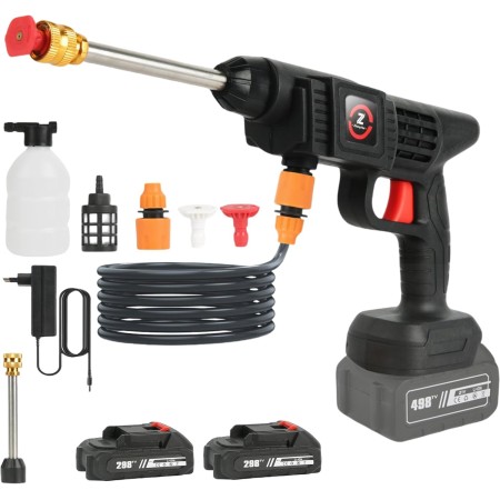 Hidrolimpiadora Bateria, 21V MAX 35Bar Hidrolimpiadora de Alta Presion, Press & Clean Pistola Lavado con Baterías, Jarra de