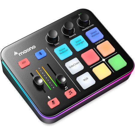 MAONO Mezclador de audio para juegos, interfaz de audio con preamplificador profesional, RGB, Bluetooth, alimentación fantasma