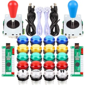 Fosiya 2 Players Arcade Kit Ellipse Oval Style 8 Ways Bat Joystick + 20 LED Arcade Buttons for 2 Players Video Game Controllers