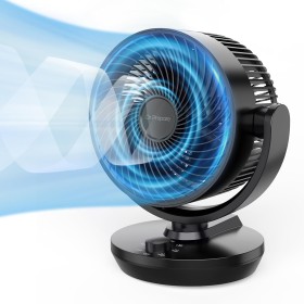 DR.PREPARE Oscillating Table Fan 70°+100° 3 Speeds Quiet Powerful All-Year Compact Fan for Office, Bedroom, Kitchen and Outdoors
