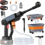 Hidrolimpiadora Bateria, 30 Bar Pistola de Agua a Presión con Cubo Plegable de 22L, 2 Baterías de 3,0 Ah, Boquilla 6 en 1,