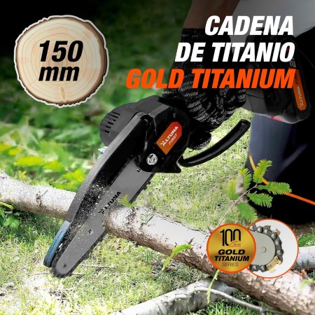 Altuna - Motosierra a Batería 21V con Cadena de Titanio - 800W Potencia - Capacidad de Corte 150mm - Incluye 2 Baterías de Litio
