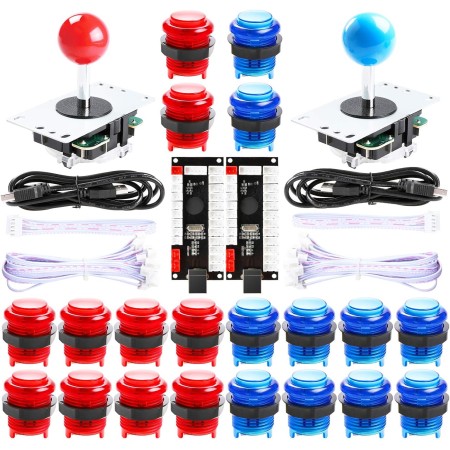 Hikig 2 Player USB LED Encoder for PC Games 8 Way Stick Controllers + 20 x LED Buttons for Arcade DIY Kits Parts Mame Raspberry