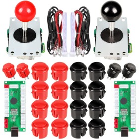 EG STARTS 2 Players Arcade Game Kit Parts USB Pc Joystick for Mame Game DIY USB Encoder + 2x 8 Way Stick + 20 Push Buttons Red +