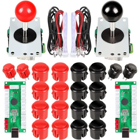 EG STARTS 2 Players Arcade Game Kit Parts USB Pc Joystick for Mame Game DIY USB Encoder + 2x 8 Way Stick + 20 Push Buttons Red +