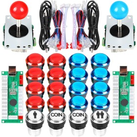 EG STARTS Arcade Cabinet Parts 2X 8 Way Joystick + 16x LED pulsador Iluminado + 2 Jugadores + Botones de Monedas para Raspberry