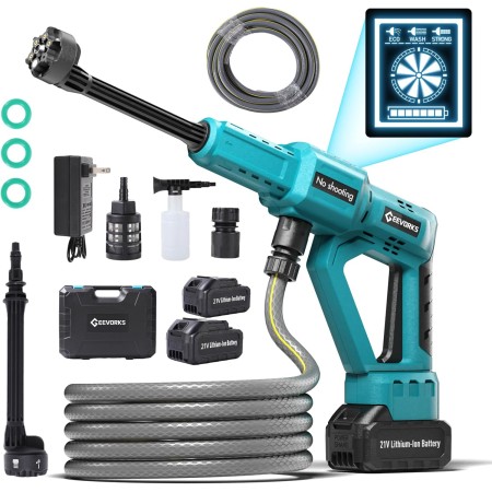 Geevorks Hidrolimpiadora de Alta Presión Inalámbrica,21 V Hidrolimpiadora Bateria Portátil,62 Bar 900 PSI,Boquilla 6 en 1,2