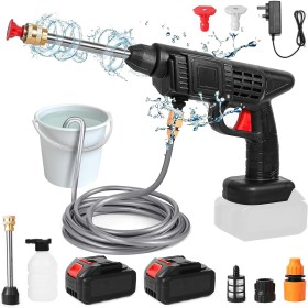 Pistola de Agua a presión 30Bar, Hidrolimpiadora de Alta Presion con 6000mAh Batería, Manguera 5m, Pistola Limpiadora a Presión