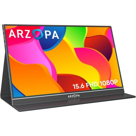 ARZOPA S1 Table Monitor Portátil Full HD de 15,6" y 1920x1080 Píxeles, Pantalla Móvil Externa IPS con HDMI/Tipo-C/USB-C para