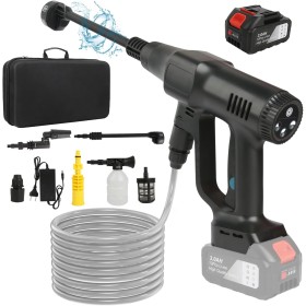 Hidrolimpiadora Bateria, 100Bar Máximo Press & Clean Pistola Lavado con Boquilla Ajustable 6 en 1, Hidrolimpiadora portátil con