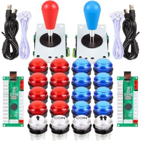 EG STARTS 2 Pieces Arcade LED Gamer DIY USB Encoder 2X Ellipse Oval Style Joystick 20x LED Arcade Buttons for PC Windows System