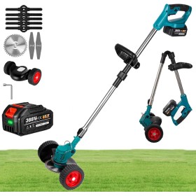 Desbrozadora Bateria, 21V Desbrozadora Electrica con 4000mAh Batería, con Rodillos, 5 Cuchillas de Plástico, 2 Cuchillas de