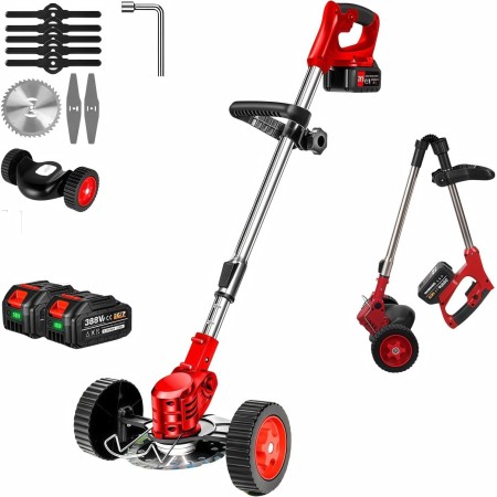 Desbrozadora Bateria, 21V Desbrozadora Electrica con 4000mAh Batería, con Rodillos, 5 Cuchillas de Plástico, 2 Cuchillas de