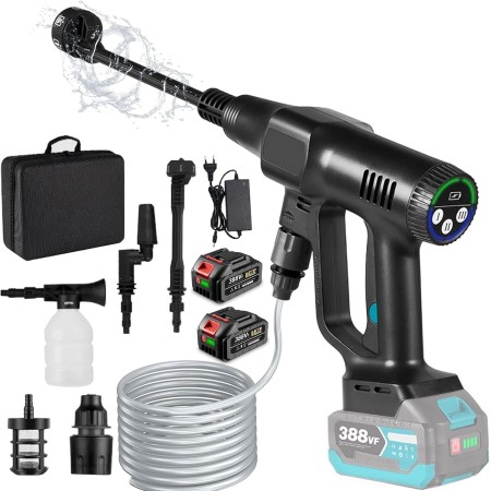 Hidrolimpiadora Bateria de 3 velocidades máx. 18V 200 bar/2900 PSI, portatil Pistola de Agua a presión con Boquilla Ajustable 6
