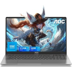 AOC Ordenador Portatil con N97 [Supera al Celeron] (hasta 3,6 GHz) Notebook 15,6 Pulgadas,16GB RAM 512GB SSD(hasta 2TB), 1080P,