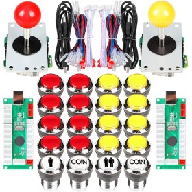 Fosiya 2 Player Arcade Joystick LED Chrome Starter Buttons for PC MAME Raspberry Pi Video Games Arcade Parts Cabinet (Red