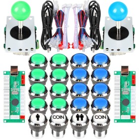 Fosiya 2 Player Arcade Joystick LED Chrome Starter Buttons for PC MAME Raspberry Pi Video Games Arcade Parts Cabinet (Blue