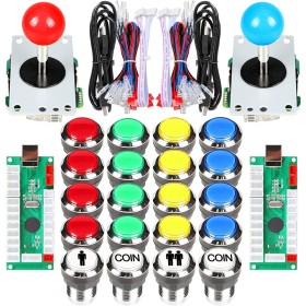 Fosiya 2 Player Arcade Joystick LED Chrome Starter Buttons for PC MAME Raspberry Pi Video Games Arcade Parts Cabinet (Mixed