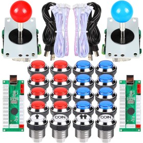 EG STARTS 2 jugadores Classic Arcade Contest DIY Retropie Cabinet Kits USB Encoder para Joystick Juegos de PC + Chrome Plating