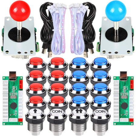 EG STARTS 2 jugadores Classic Arcade Contest DIY Retropie Cabinet Kits USB Encoder para Joystick Juegos de PC + Chrome Plating