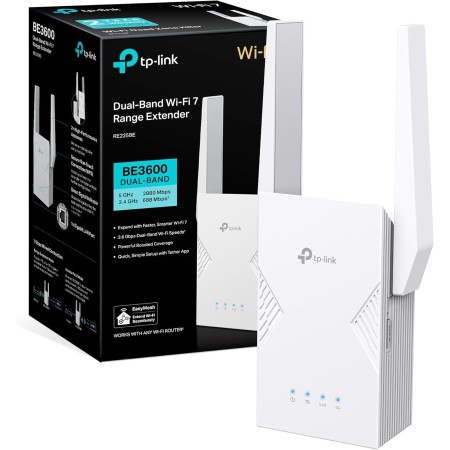 TP-Link RE225BE Repetidor de Doble Banda Wi-Fi 7 Amplificador, WiFi de hasta 3,6 Gbps, Puerto Gigabit LAN, MLO, EasyMesh, WPA3,