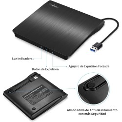 Rodzon Grabadora Externa USB 3.0, Unidades Portátil CD/DVD /-RW/ROM Estable con Lector/Quemador/Re - Quemador para Win 10/8 / 7 Rodzon Grabadora Externa USB 3.0, Unidades Portátil CD/DVD /-RW/ROM Estable con Lector/Quemador/Re - Quemador para Win 10/8 / 7