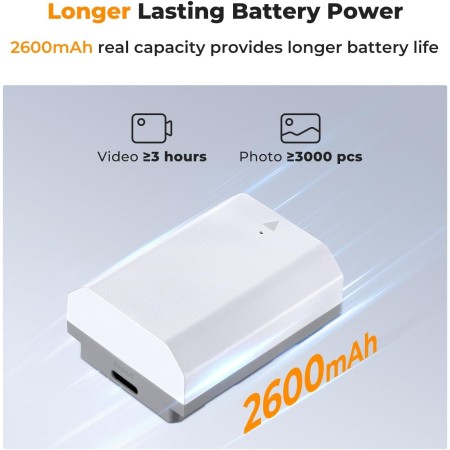 K&F Concept NP-FZ100 Batería para Cámara, Actualizada 2600mAh Gran Capacidad con Conector de Carga Directa Type C Compatible con