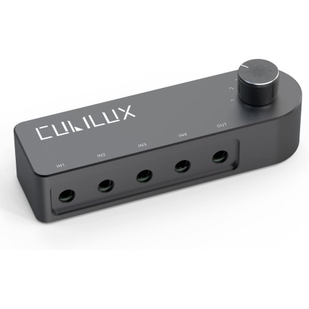 Conmutador de Audio bidireccional 3,5 mm Cubilux (1 Entrada a 4 Salidas / 4 entradas a 1 Salida), selector AUX estéreo para
