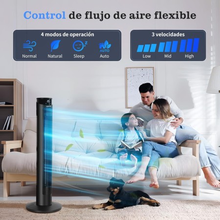 Aigostar - Tower Fan with Remote Control, LED Display, Silent Fan 40dB, 4 Modes, 3 Speeds, 12 Hour Timer, 65° Oscillation, 45W