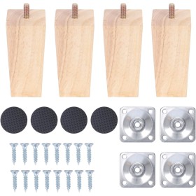Qodiacl 4 Piezas Patas Madera para Muebles de Cuadrada 10cm Patas Mesillas de Noche de Madera Roble Patas de Repuesto para Sofá,