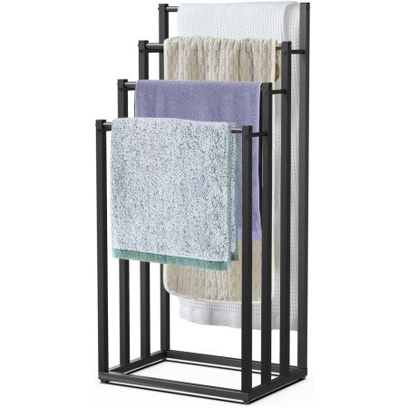 VOUNOT® Toallero de Pie de 3 Niveles Toallero Escalera con 3 Barras para Colgar Toallas Toallero Múltiple Triple de Metal