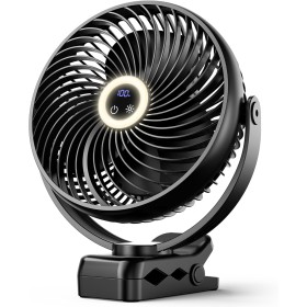 Koonie 10000mAh Portable Clip Fan with LED Flashlight and Hook, 8 Inch Desk Fan, Quiet Camping Fan with LED Digital Display,