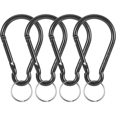 JIYIN Mosquetón grande de 10 cm, 4 unidades de mosquetones grandes, mosquetón negro, llavero para llavero, camping, mochila,