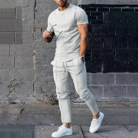 Conjunto deportivo para hombre otoño 2023 verano sólido Casual cuello 