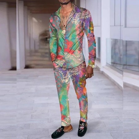 Conjunto de camisa con estampado 3D para hombre, conjunto de 2 piezas 