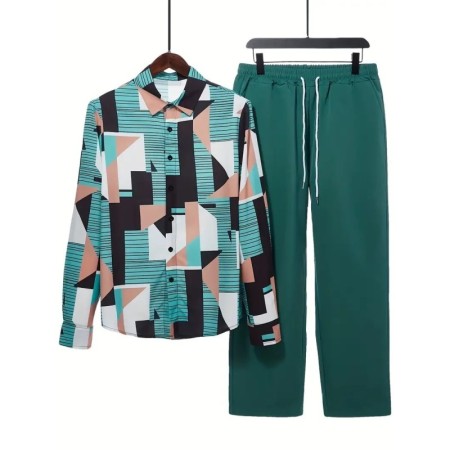 Conjunto de camisa de manga larga para hombre, conjunto de camisa y pa