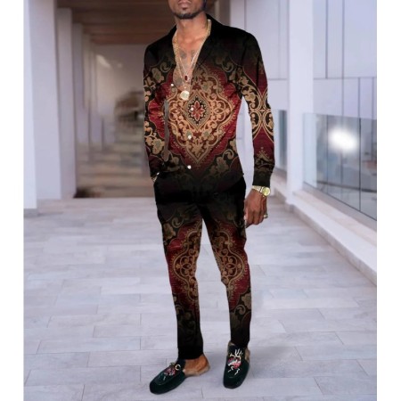 Traje de camisa con estampado 3D para hombre, conjunto de 2 piezas de 