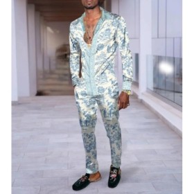 Traje de camisa con estampado 3D para hombre, conjunto de 2 piezas de 