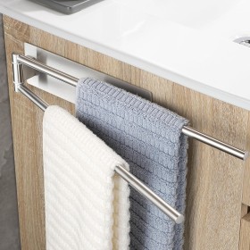 OETAMS Toallero Sin Taladro Baño Giratorio 180°, 304 Acero Inoxidable Toallero de Baño Adhesivo, Toalleros de Baño Pared Plata