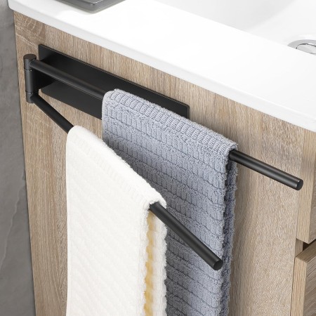 OETAMS Toallero Sin Taladro Baño Giratorio 180°, 304 Acero Inoxidable Toallero de Baño Adhesivo, Toalleros de Baño Pared Plata