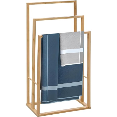 Toallero de Pie de Bambú Triple, Soporte de Toallas Múltiple para Baño de Bambú con 3 Brazos para Colgar Toallas, Ideal para el