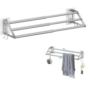 ZFOEFO Toallero Extensible 34,5-62 cm, Toalleros de Baño sin Taladro de 3 Barras, Colgador Toalla Baño Adhesivo con 4 Ganchos y