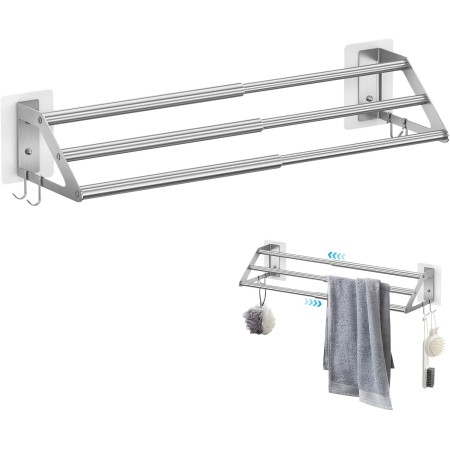 ZFOEFO Toallero Extensible 34,5-62 cm, Toalleros de Baño sin Taladro de 3 Barras, Colgador Toalla Baño Adhesivo con 4 Ganchos y