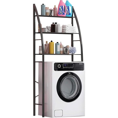 COSHANO Estantería sobre Lavadora WC Inodoro Ahorra Espacio Almacenamiento Cuarto Baño, Colada, Color Negro, 166x65x25cm