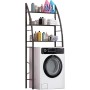 COSHANO Estantería sobre Lavadora WC Inodoro Ahorra Espacio Almacenamiento Cuarto Baño, Colada, Color Negro, 166x65x25cm